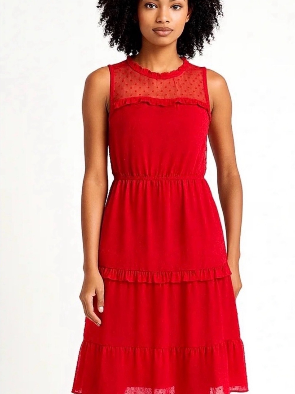 NWT Monteau Sleeveless Red Tiered Dress - Classic Style with Dots Size L